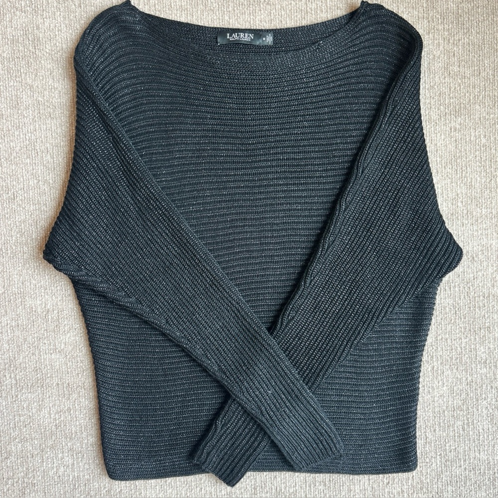 Lauren Ralph Lauren Black Label, Women’s Sz M, Black Metallic Shimmer, Sweater